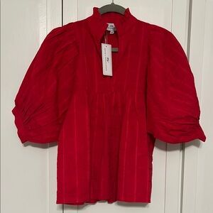 Never a Wallflower Red Blouse Puff Sleeve NWT XS